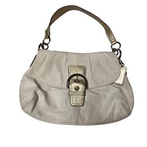 Coach Soho Ivory Leather Pleated Hobo Bag Metallic Gold Trim F17217